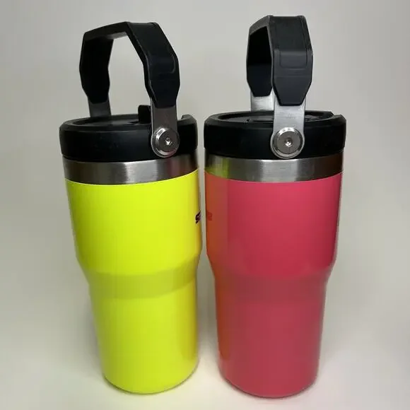 STANLEY ICE FLOW Flip Straw Tumbler 20 oz Neon Pink Neon Yellow - Picture 2 of 12